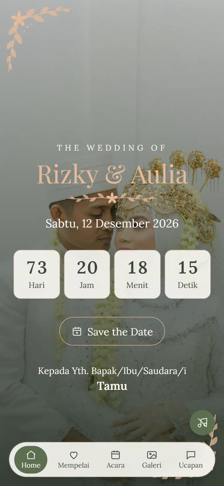 Tampilan mobile tema Floral Rustic