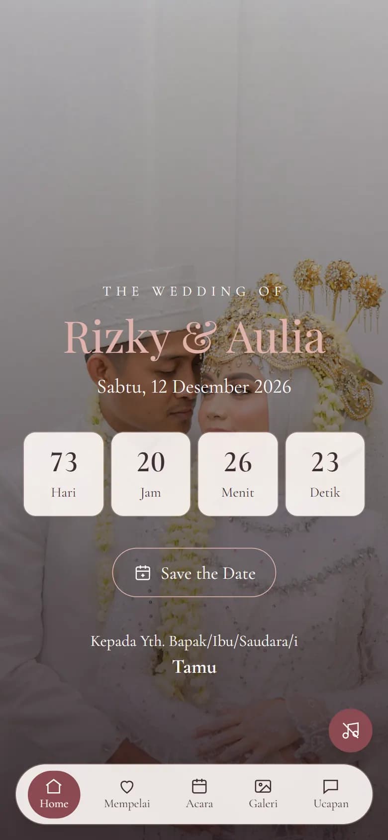 Tampilan mobile tema Rose Romantis